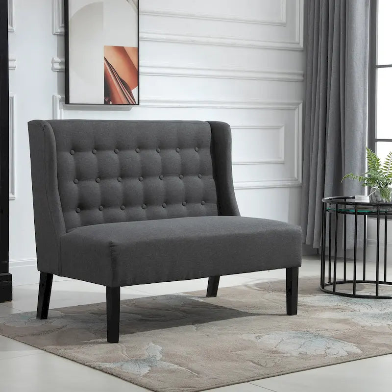 HOMCOM Canapé double en tissu de lin Rembourrage Fauteuil deux places sans accoudoirs Meuble de salon avec pieds en bois - 73 x 110 x 93 cm