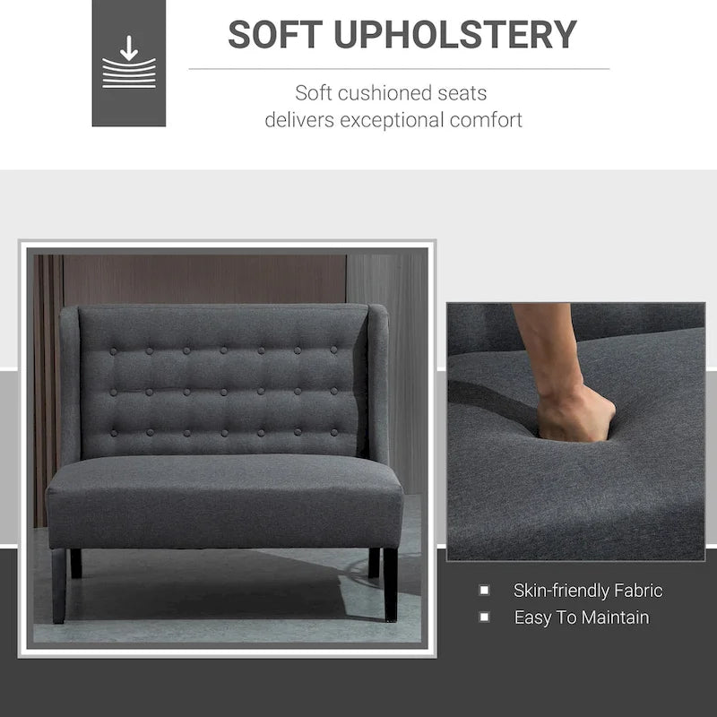 HOMCOM Canapé double en tissu de lin Rembourrage Fauteuil deux places sans accoudoirs Meuble de salon avec pieds en bois - 73 x 110 x 93 cm