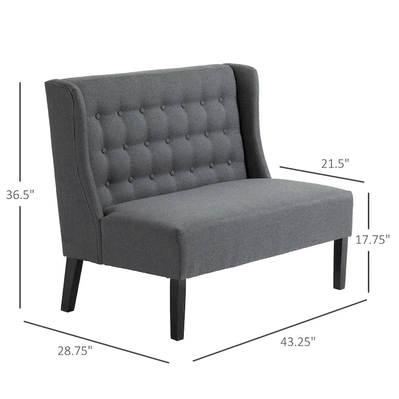 HOMCOM Canapé double en tissu de lin Rembourrage Fauteuil deux places sans accoudoirs Meuble de salon avec pieds en bois - 73 x 110 x 93 cm