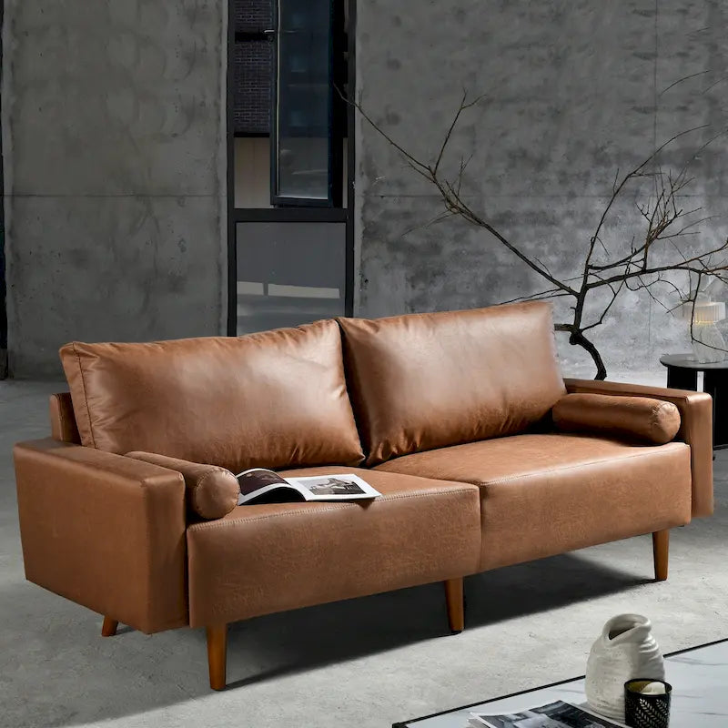 HOOOWOOO Canapé Rembourré de Style Mid-Century Modern avec Coussins Roulés