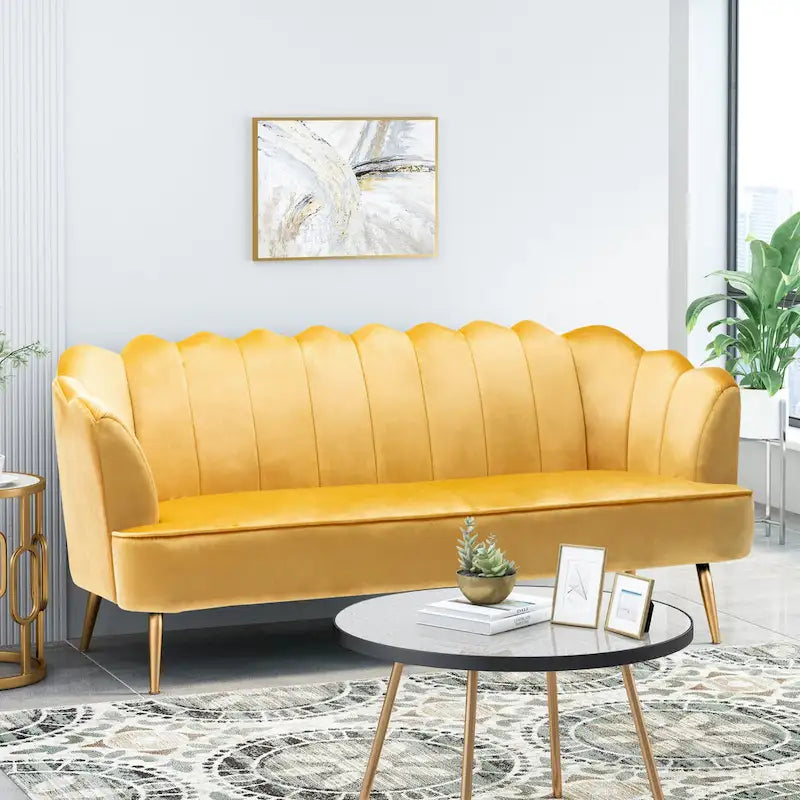 Canapé 3 places Reitz Glam Velvet Shell de Christopher Knight Home - 76,25 L x 29,25 l x 33,50 H