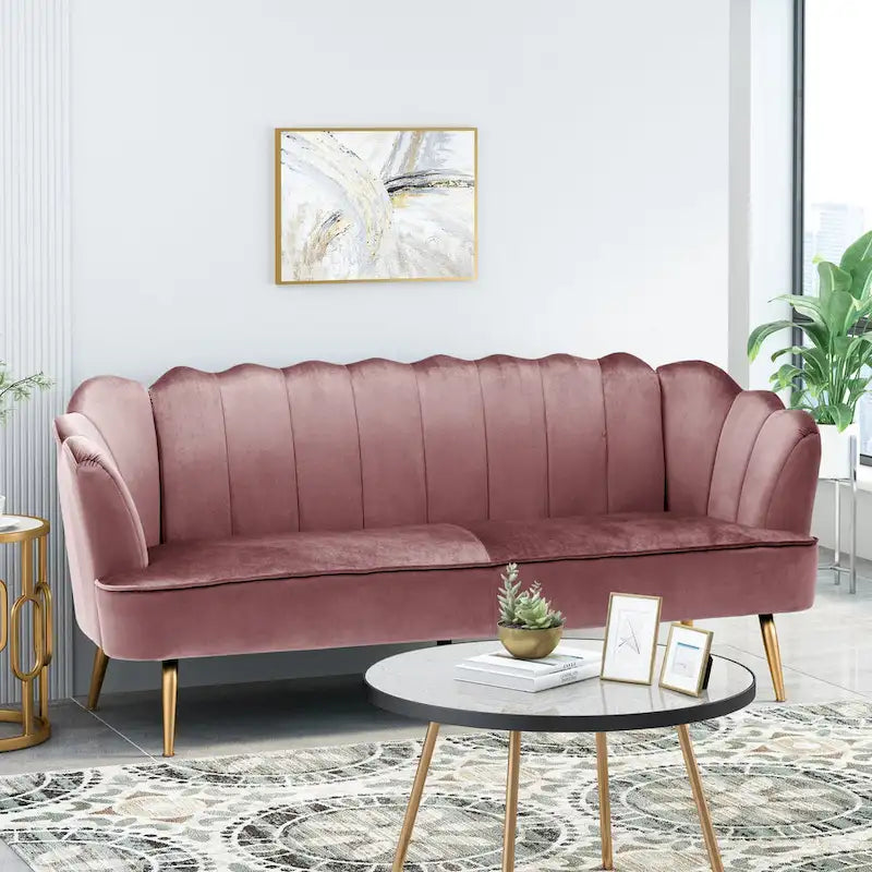Canapé 3 places Reitz Glam Velvet Shell de Christopher Knight Home - 76,25 L x 29,25 l x 33,50 H