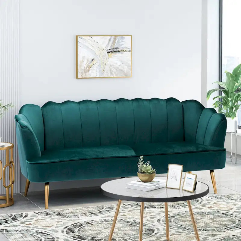 Canapé 3 places Reitz Glam Velvet Shell de Christopher Knight Home - 76,25 L x 29,25 l x 33,50 H