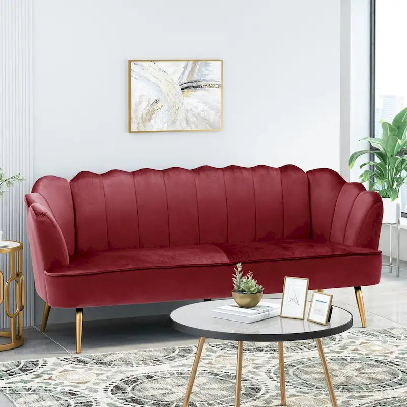 Canapé 3 places Reitz Glam Velvet Shell de Christopher Knight Home - 76,25 L x 29,25 l x 33,50 H