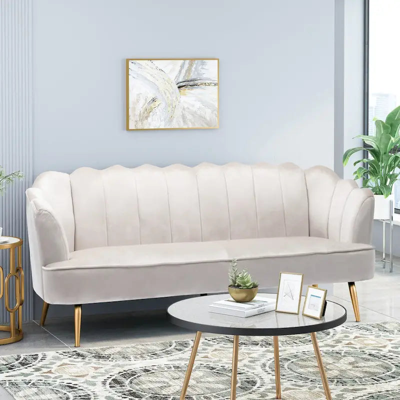 Canapé 3 places Reitz Glam Velvet Shell de Christopher Knight Home - 76,25 L x 29,25 l x 33,50 H