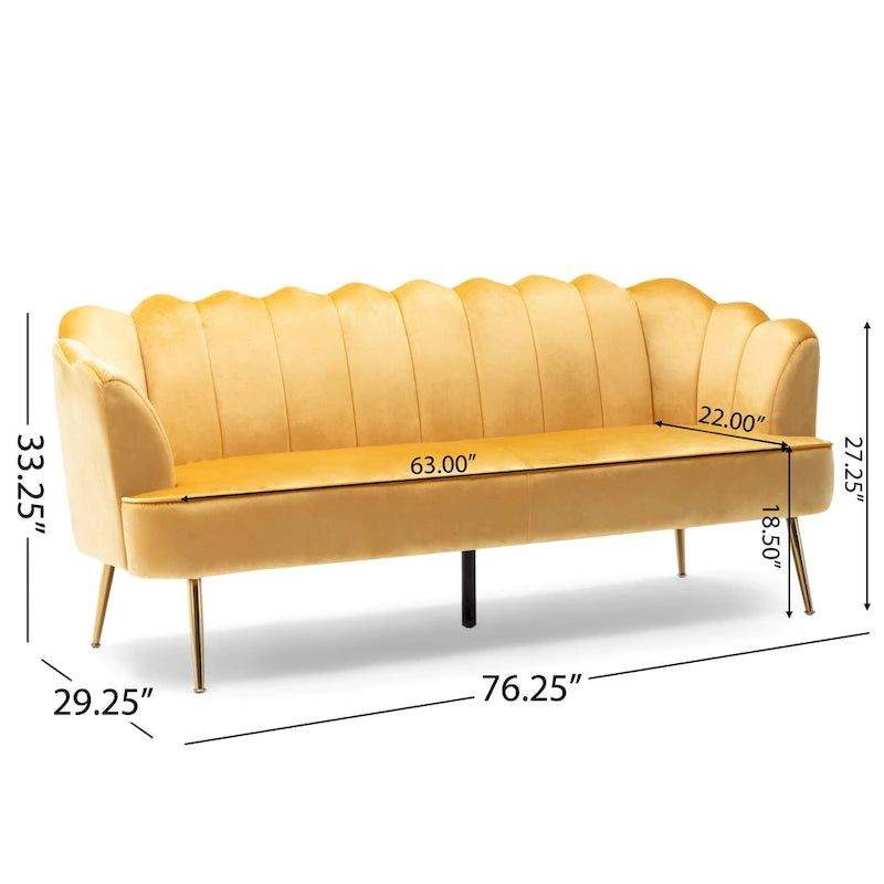 Canapé 3 places Reitz Glam Velvet Shell de Christopher Knight Home - 76,25 L x 29,25 l x 33,50 H