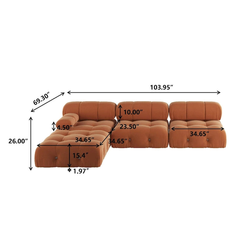 Canapé et chaise modulaires réversibles 104 Wide Velvet avec pouf