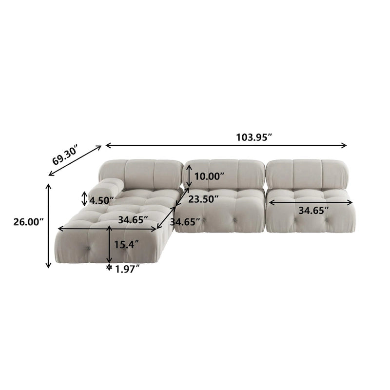 Canapé et chaise modulaires réversibles 104 Wide Velvet avec pouf