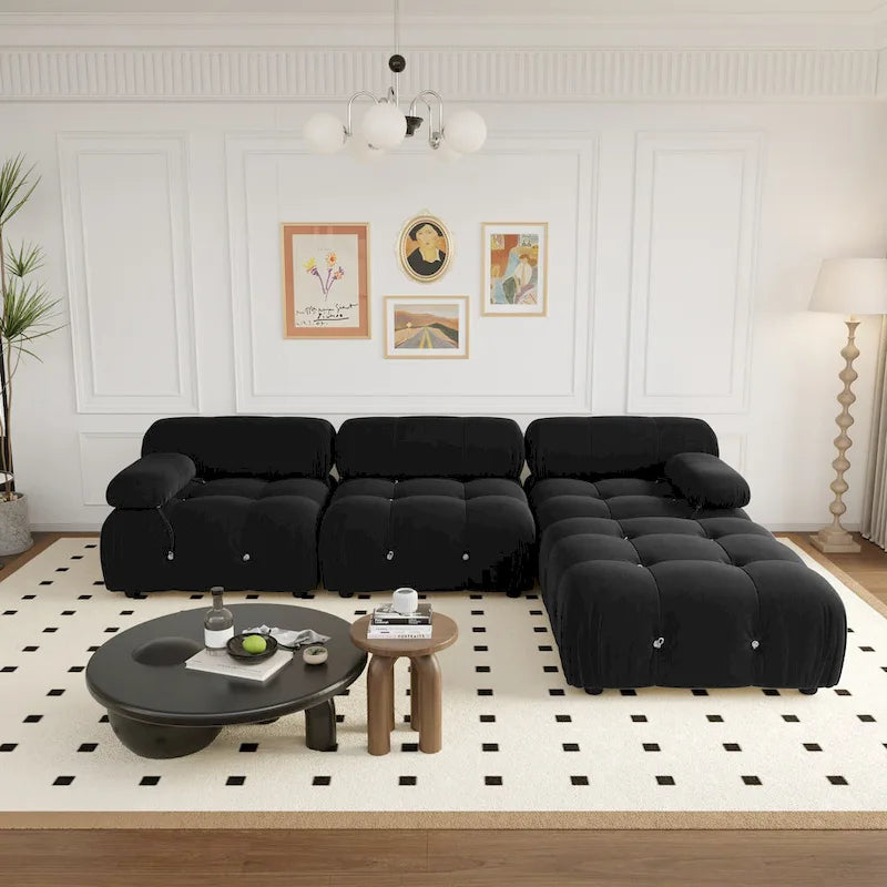 Canapé et chaise modulaires réversibles 104 Wide Velvet avec pouf
