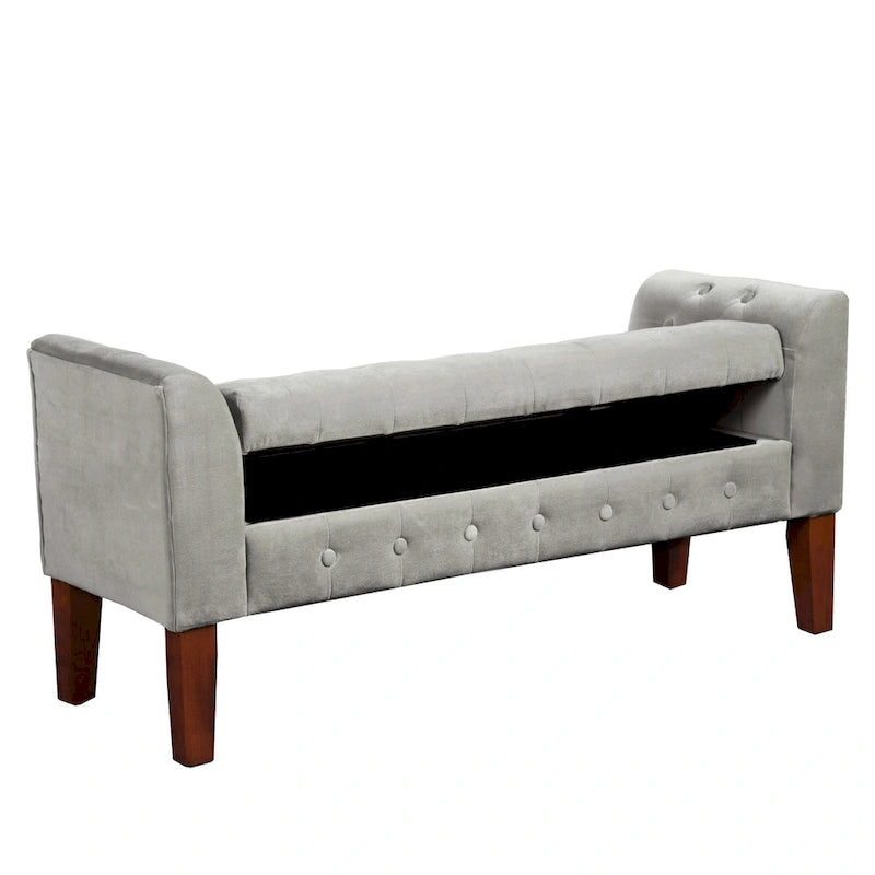 Banc de rangement façon causeuse en velours gris tourterelle Arum Copper Grove