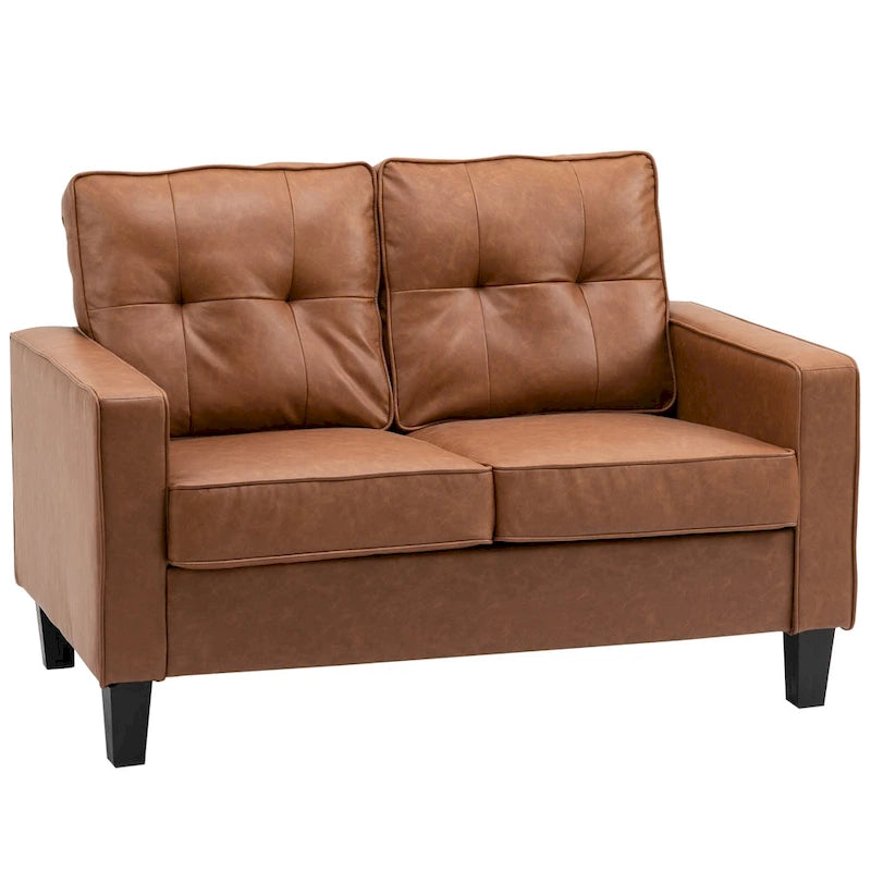 HOMCOM Canapé double de 130 cm de large avec accoudoirs, 2 places, en similicuir capitonné, rembourrage en éponge et ressorts ensachés, marron