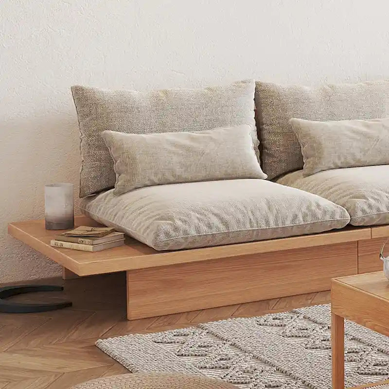 Canapé JASIWAY en coton lin beige avec cadre en bois