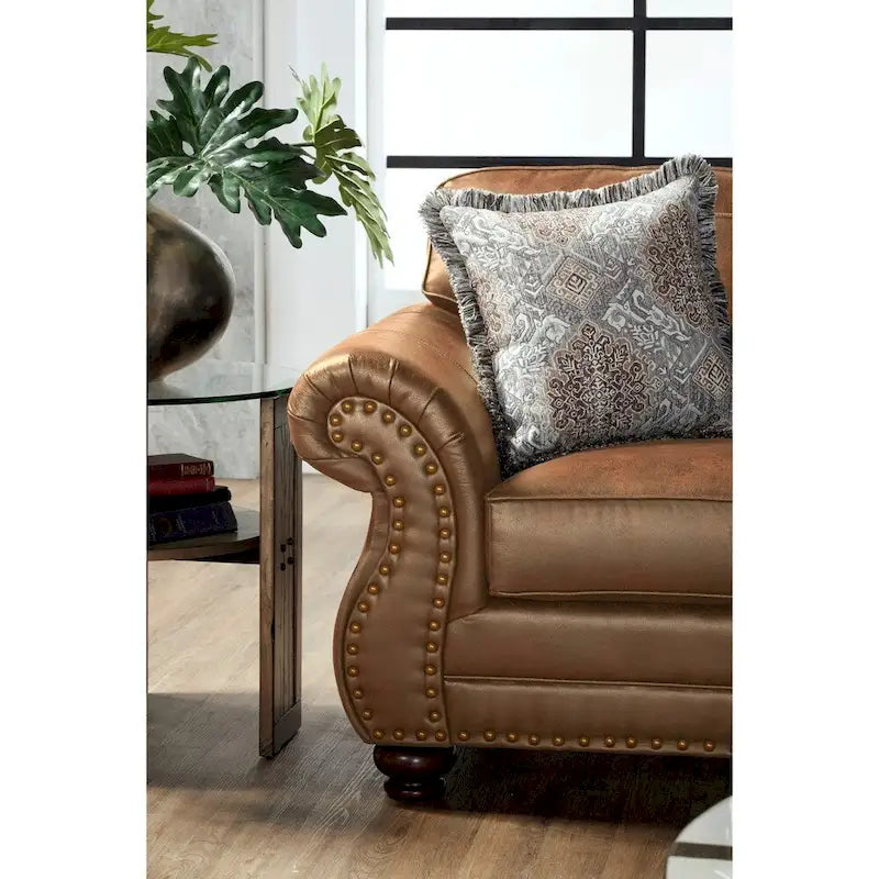Canapé en tissu Roundhill Furniture Leinster avec clous décoratifs bronze antique, coloris Jetson Ginger