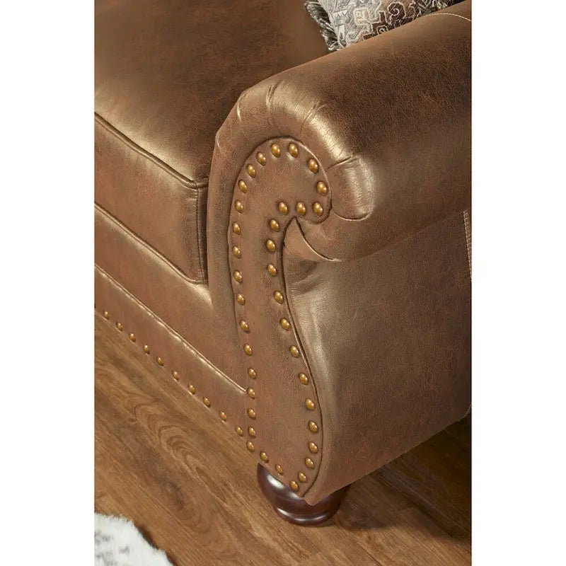 Canapé en tissu Roundhill Furniture Leinster avec clous décoratifs bronze antique, coloris Jetson Ginger