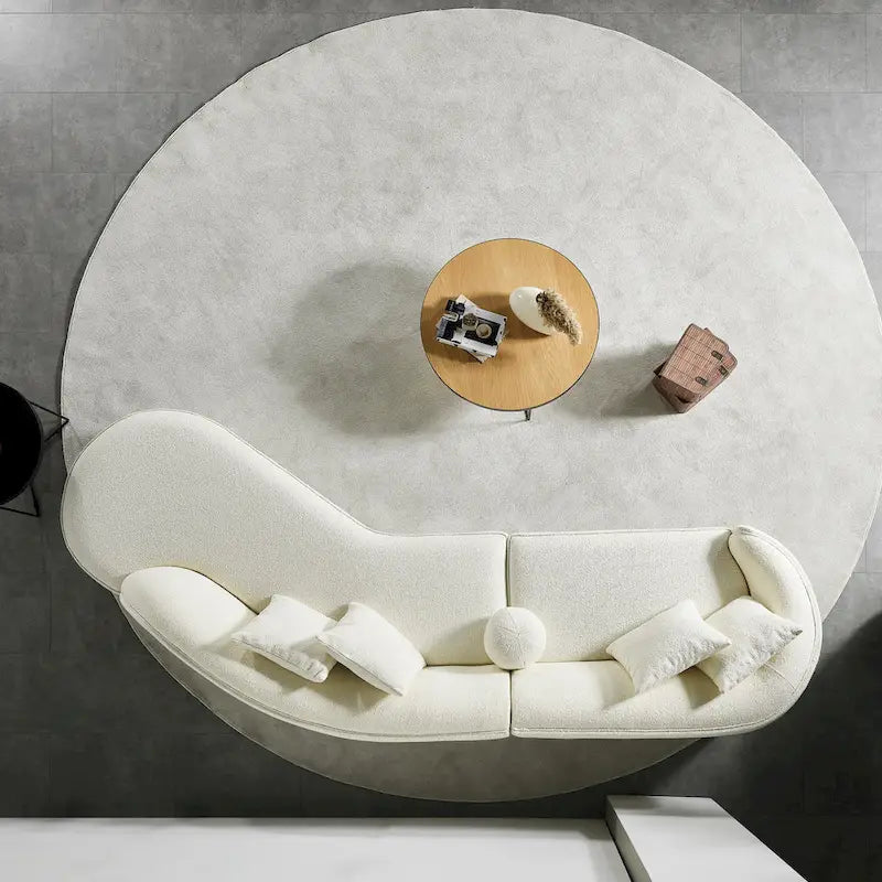 Canapé incurvé de luxe blanc en tissu bouclé, style Gallar Japandi