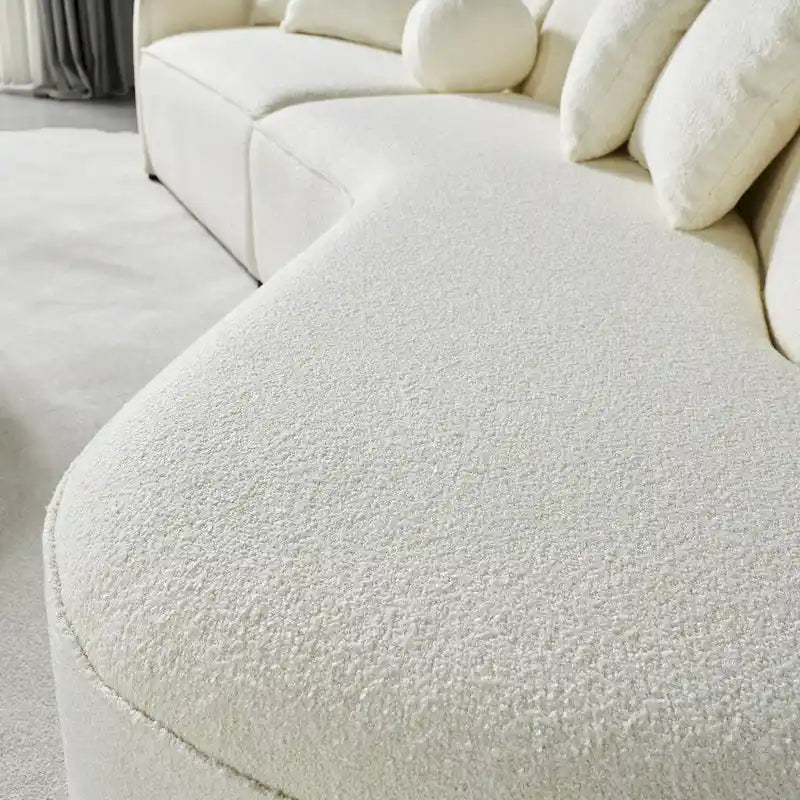 Canapé incurvé de luxe blanc en tissu bouclé, style Gallar Japandi