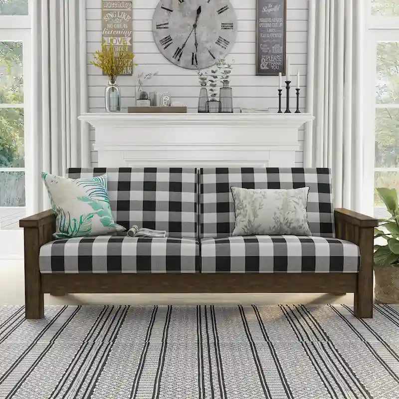 Canapé Jimo Farmhouse Rustique en Chêne avec Accoudoirs en Bois et Tissu Rembourré par Furniture of America