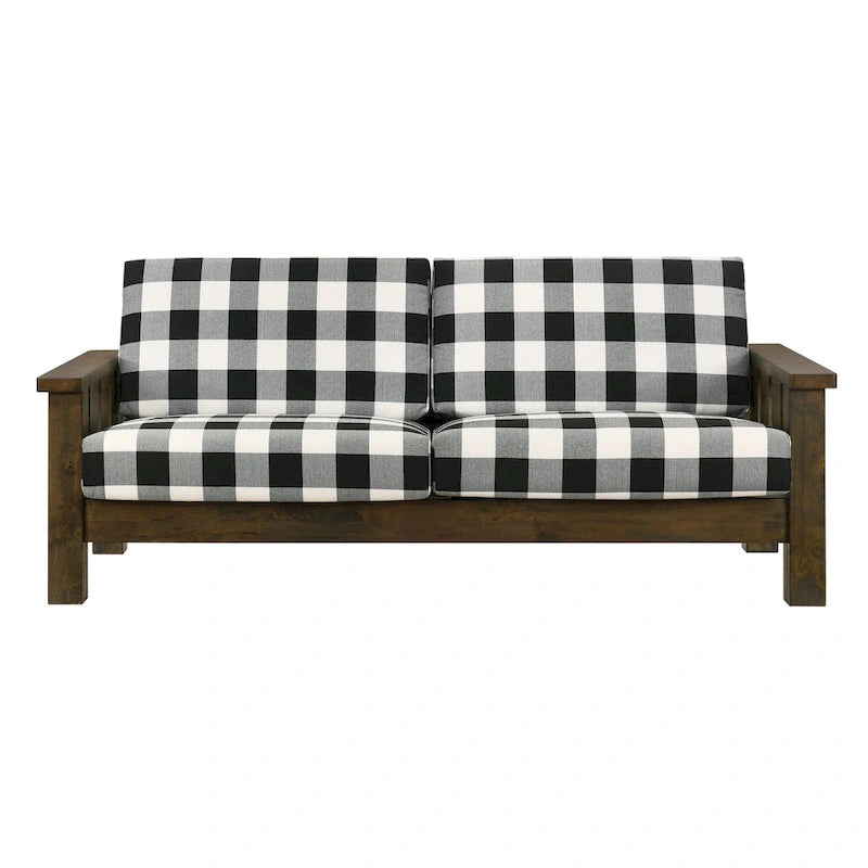 Canapé Jimo Farmhouse Rustique en Chêne avec Accoudoirs en Bois et Tissu Rembourré par Furniture of America