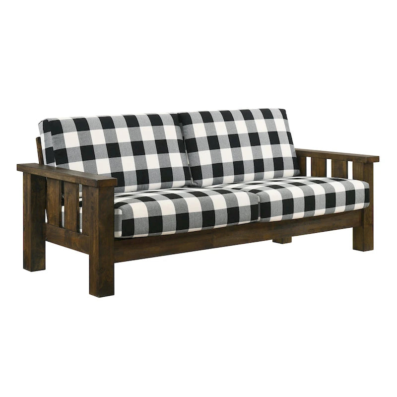 Canapé Jimo Farmhouse Rustique en Chêne avec Accoudoirs en Bois et Tissu Rembourré par Furniture of America