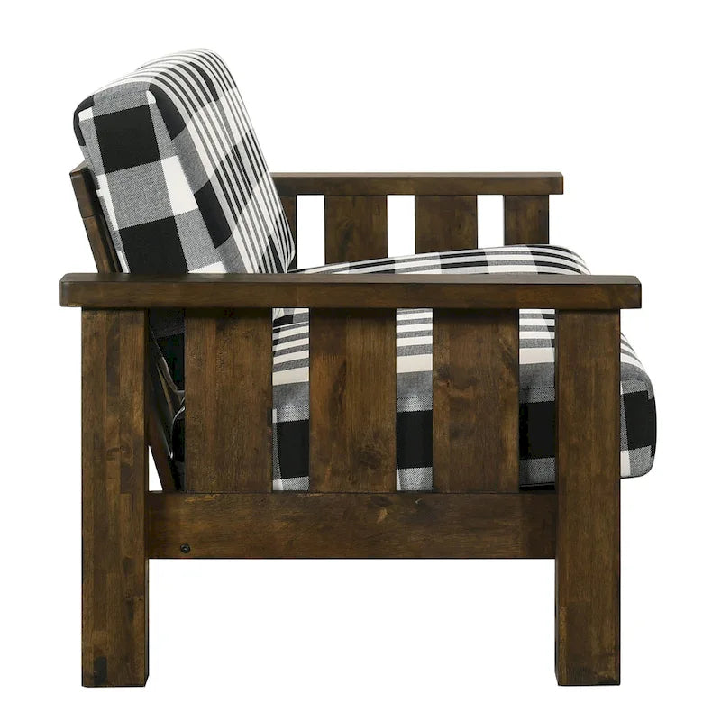 Canapé Jimo Farmhouse Rustique en Chêne avec Accoudoirs en Bois et Tissu Rembourré par Furniture of America