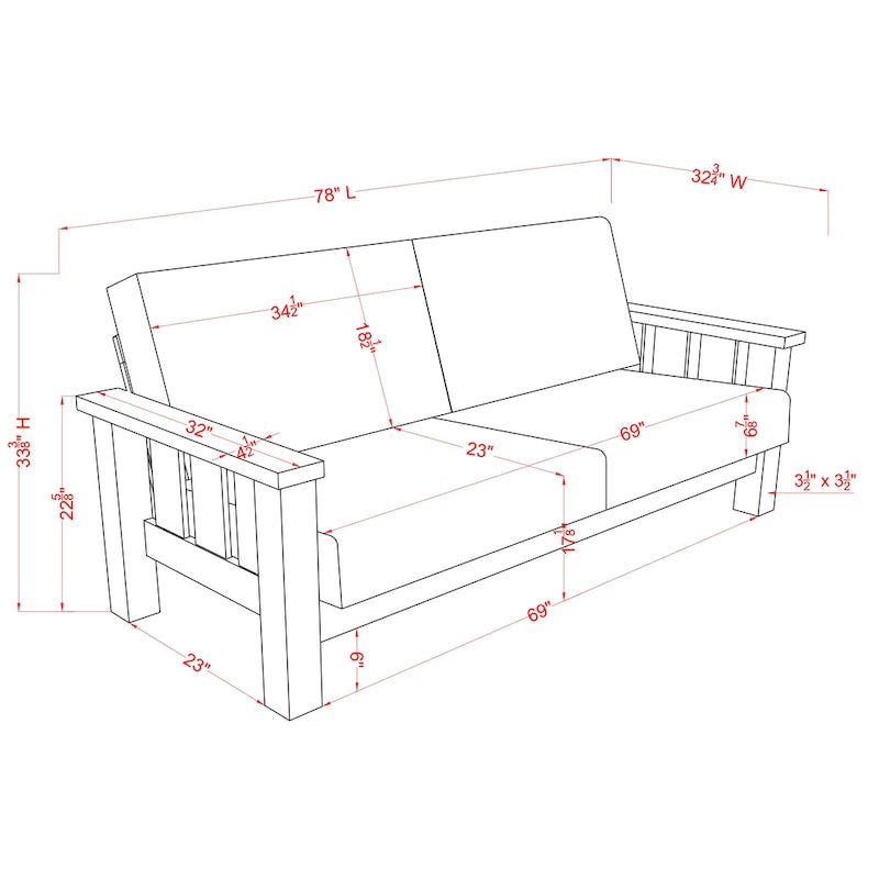 Canapé Jimo Farmhouse Rustique en Chêne avec Accoudoirs en Bois et Tissu Rembourré par Furniture of America