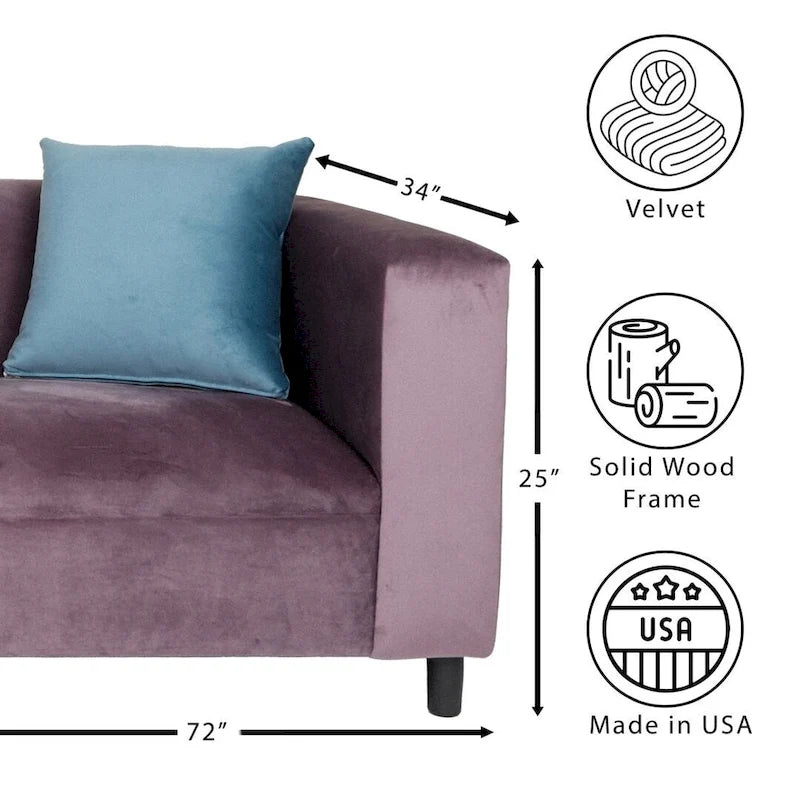 Canapé 3 places moderne du milieu du siècle Coast to Coast Sofas, velours, structure en bois massif, rembourré