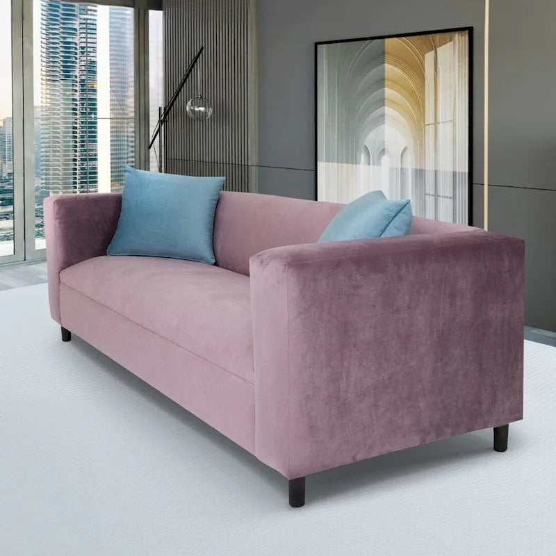 Canapé 3 places moderne du milieu du siècle Coast to Coast Sofas, velours, structure en bois massif, rembourré