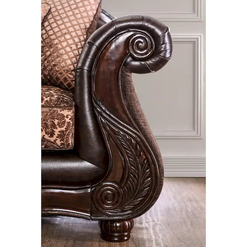 Canapé traditionnel Quez en similicuir marron avec accoudoirs roulés par Furniture of America