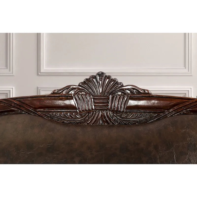 Canapé traditionnel Quez en similicuir marron avec accoudoirs roulés par Furniture of America