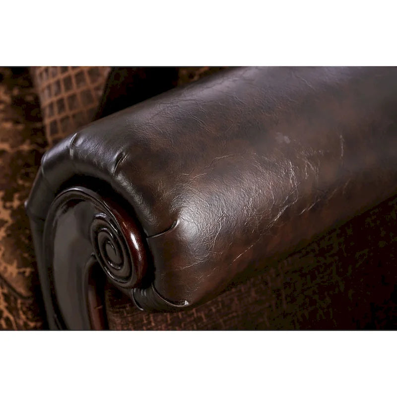 Canapé traditionnel Quez en similicuir marron avec accoudoirs roulés par Furniture of America