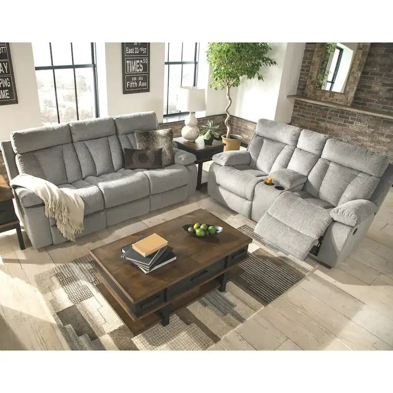 Canapé inclinable contemporain Mitchiner Gray avec table escamotable