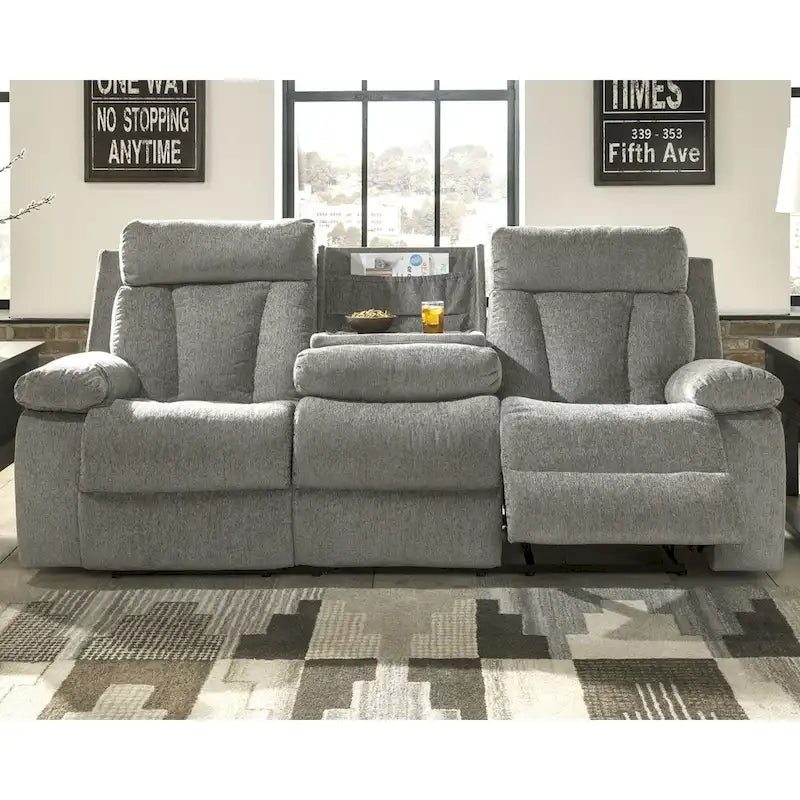 Canapé inclinable contemporain Mitchiner Gray avec table escamotable