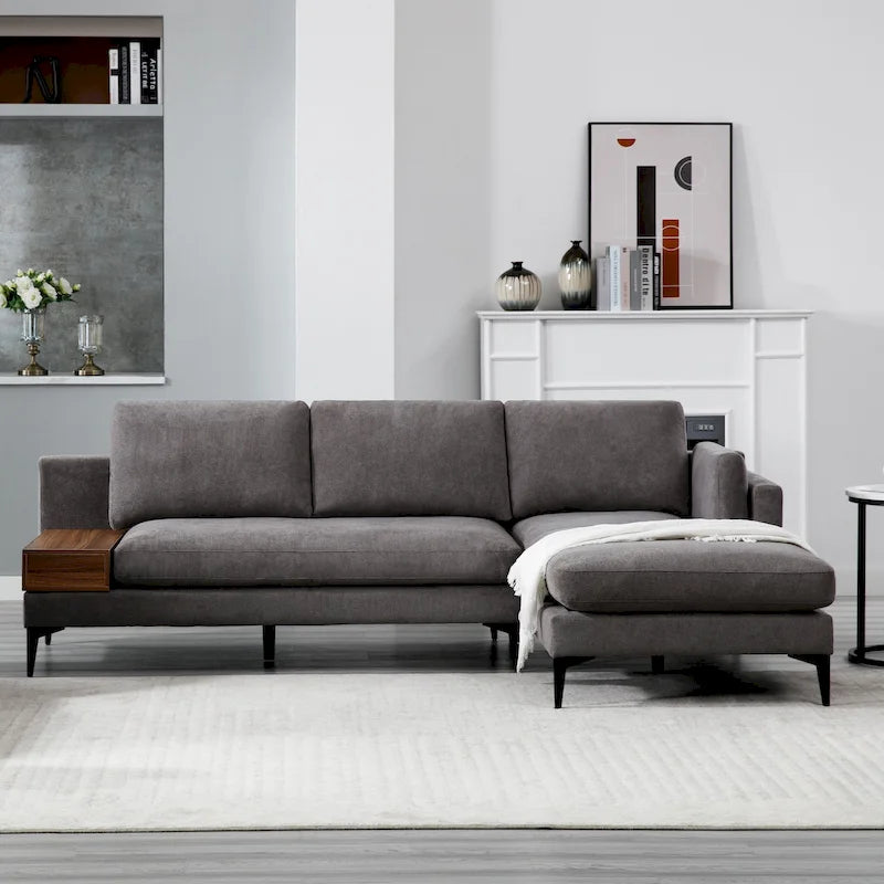 Canapé d'angle modulaire avec design réversible et boîte décorative en bois intégrée