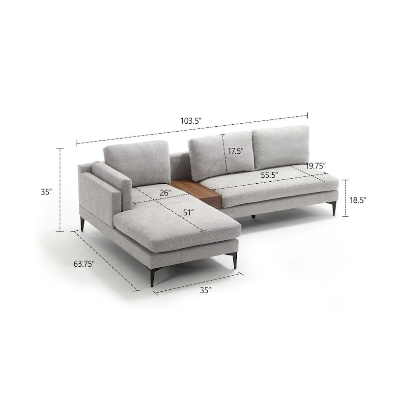 Canapé d'angle modulaire avec design réversible et boîte décorative en bois intégrée