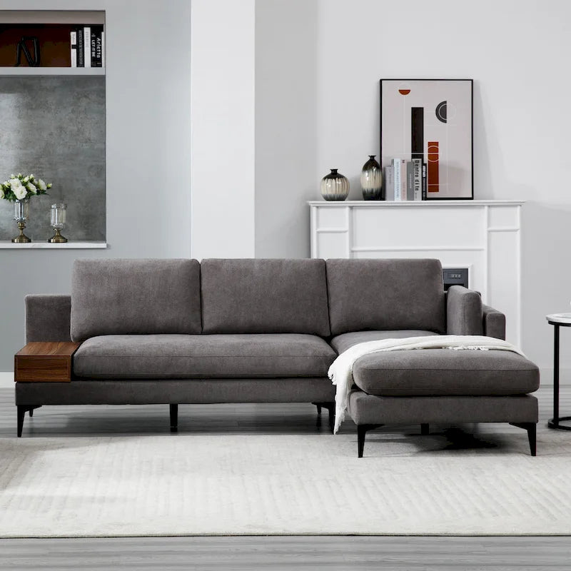 Canapé d'angle modulaire avec design réversible et boîte décorative en bois intégrée