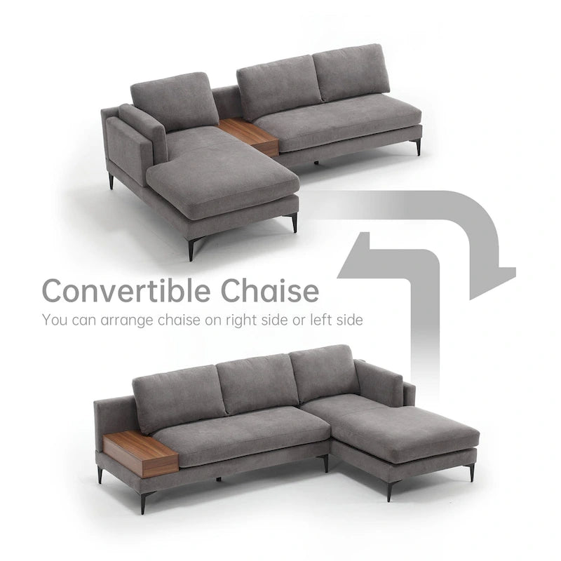 Canapé d'angle modulaire avec design réversible et boîte décorative en bois intégrée