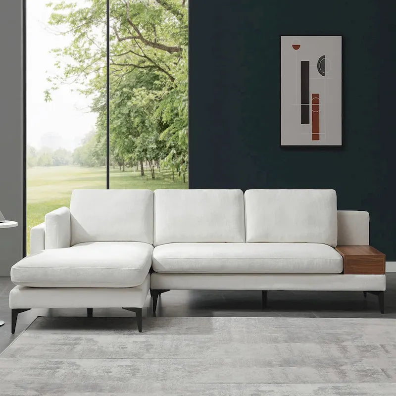 Canapé d'angle modulaire avec design réversible et boîte décorative en bois intégrée
