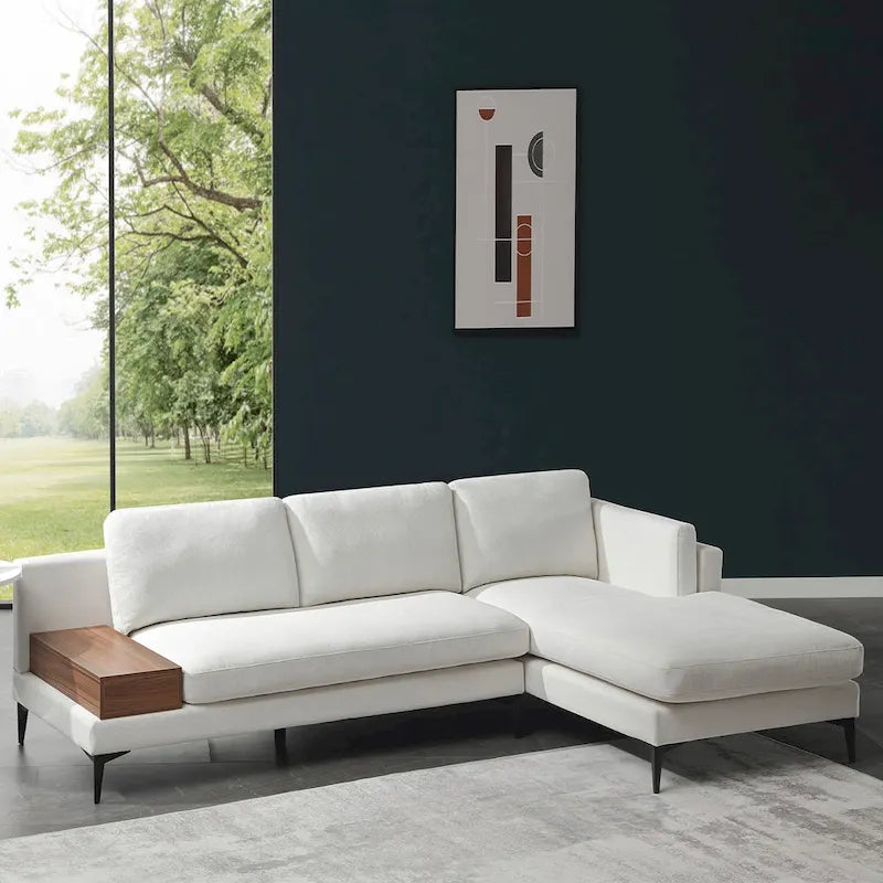 Canapé d'angle modulaire avec design réversible et boîte décorative en bois intégrée