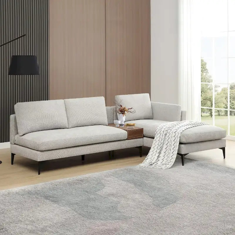 Canapé d'angle modulaire avec design réversible et boîte décorative en bois intégrée