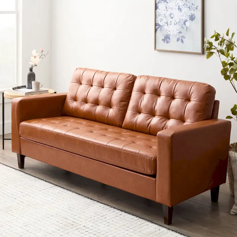 Canapé Brookside Brynn 76 po. avec accoudoirs carrés en similicuir/velours/tissu