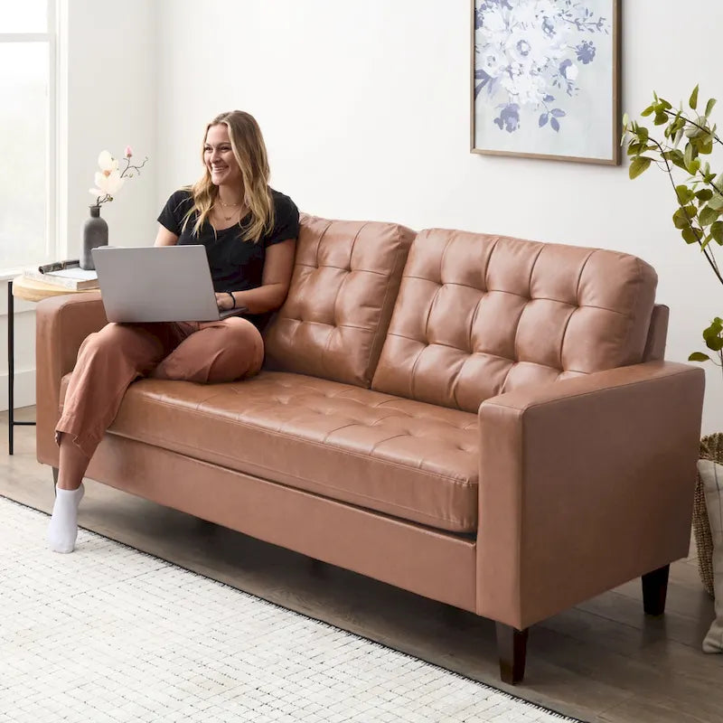 Canapé Brookside Brynn 76 po. avec accoudoirs carrés en similicuir/velours/tissu