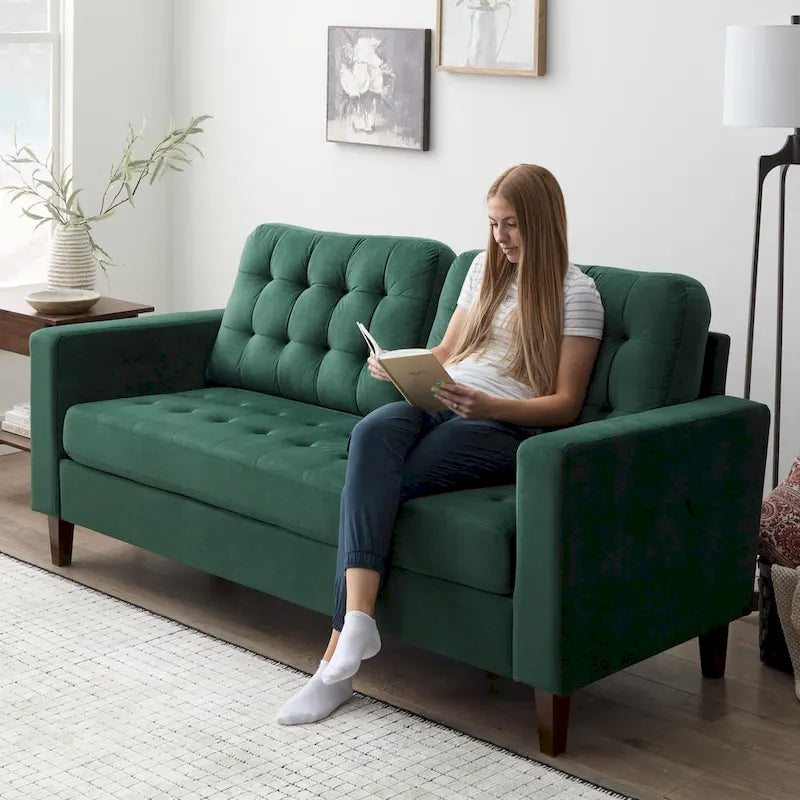 Canapé Brookside Brynn 76 po. avec accoudoirs carrés en similicuir/velours/tissu