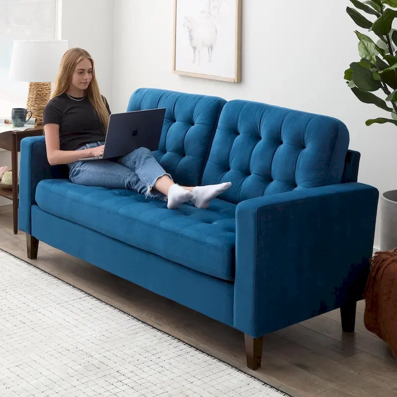 Canapé Brookside Brynn 76 po. avec accoudoirs carrés en similicuir/velours/tissu