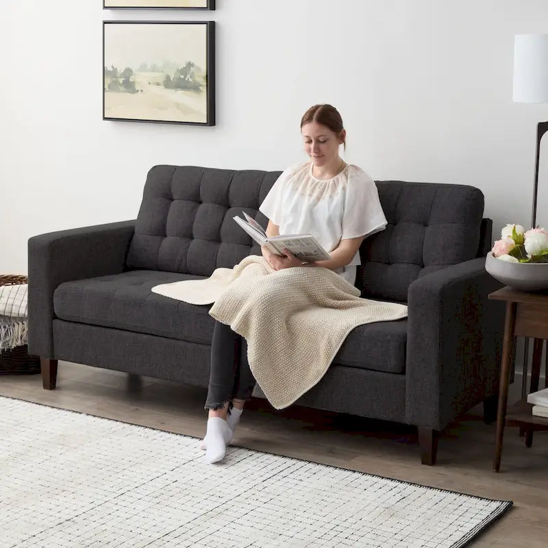 Canapé Brookside Brynn 76 po. avec accoudoirs carrés en similicuir/velours/tissu