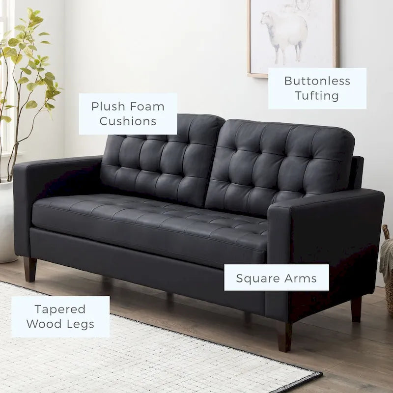 Canapé Brookside Brynn 76 po. avec accoudoirs carrés en similicuir/velours/tissu