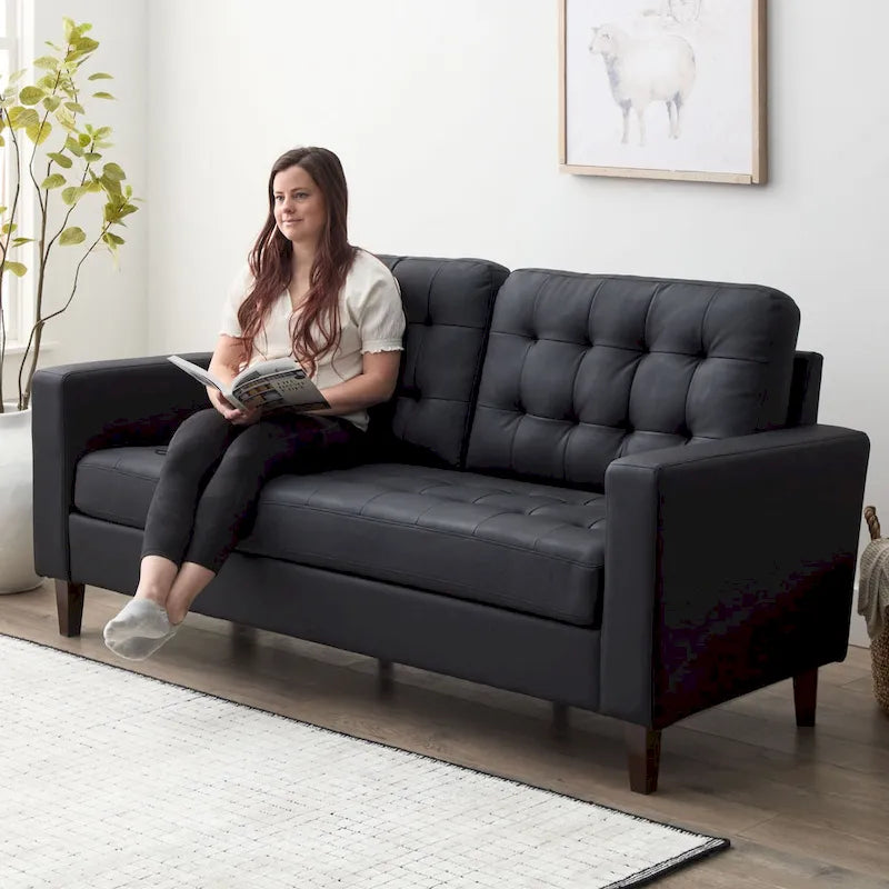 Canapé Brookside Brynn 76 po. avec accoudoirs carrés en similicuir/velours/tissu