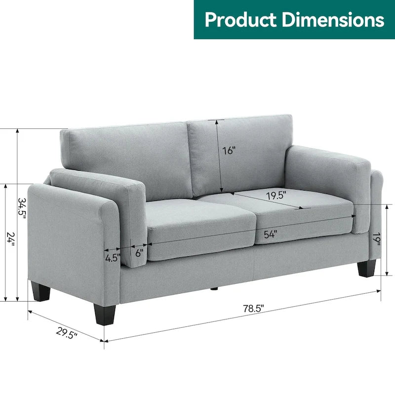 Morden Fort Canapé double moderne à accoudoirs, canapé à assise profonde, coussins de dossier rembourrés, tissu d'ameublement durable