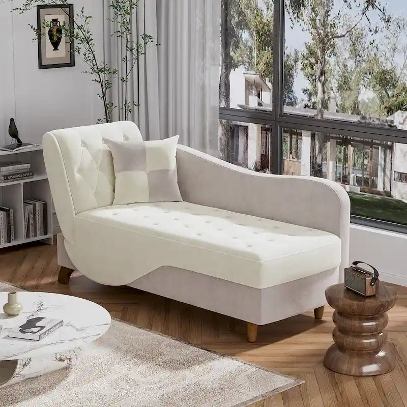 Ouyessir Chaise longue de rangement rembourrée avec accoudoir gauche et oreiller lombaire