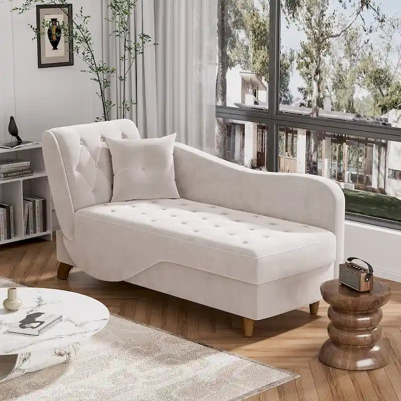 Ouyessir Chaise longue de rangement rembourrée avec accoudoir gauche et oreiller lombaire