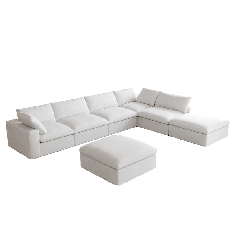 Canapé modulable en U 6 places en lin avec pouf, rembourré de duvet, grand confort, 160 pouces, combinaison libre